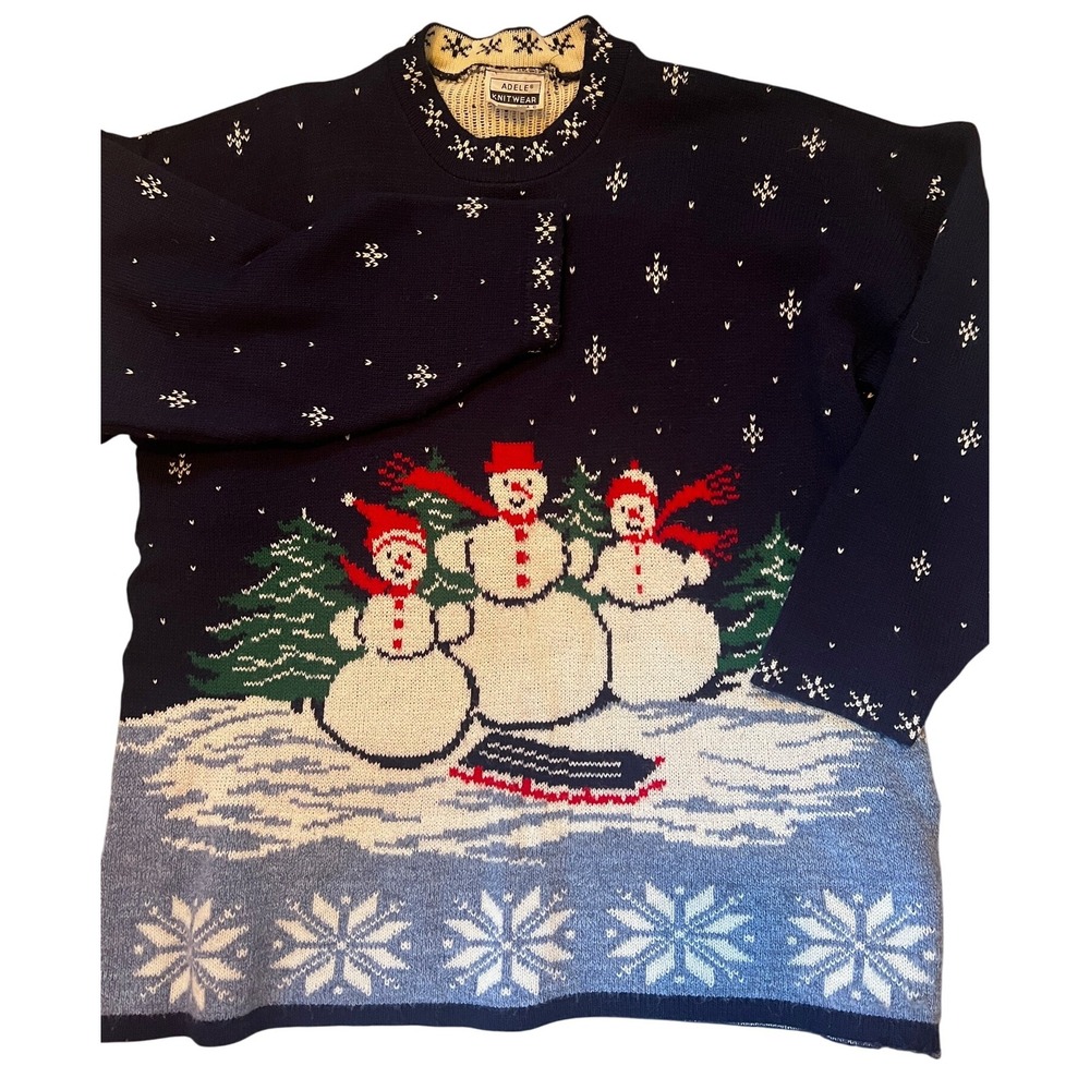 Adele Knitwear‎ Vintage Women's Sweater Navy Blue Snowman Holiday 20W
